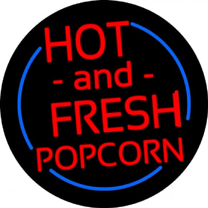 Red Hot And Fresh Popcorn With Border Neonreclame