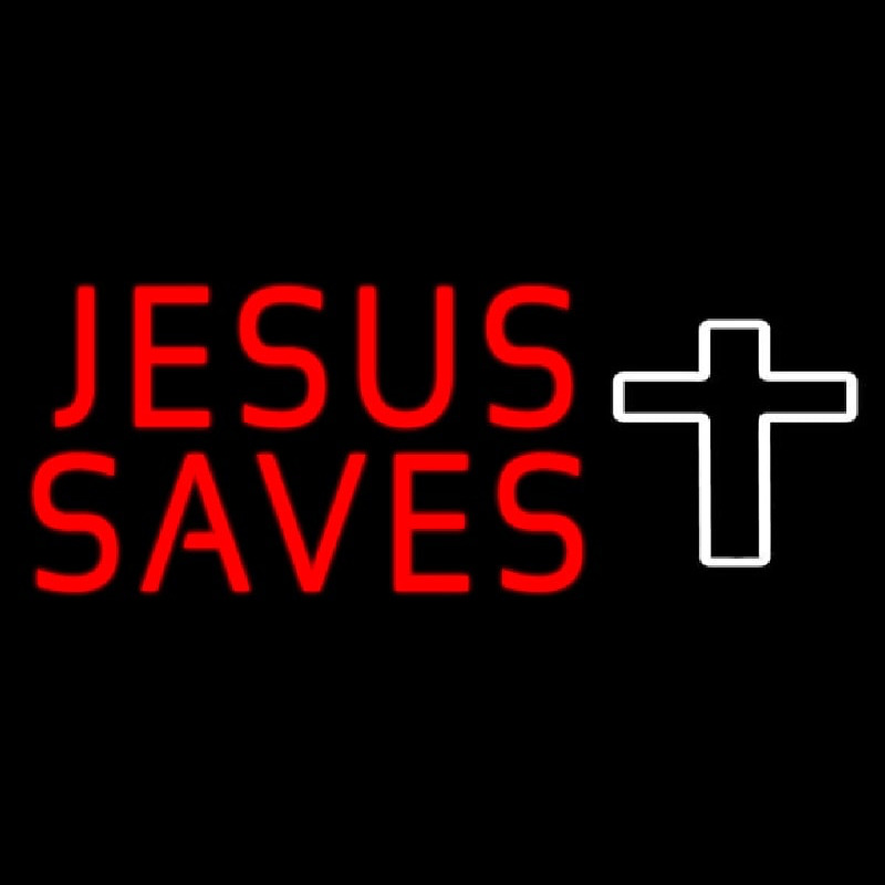 Red Jesus Saves White Cross Neonreclame
