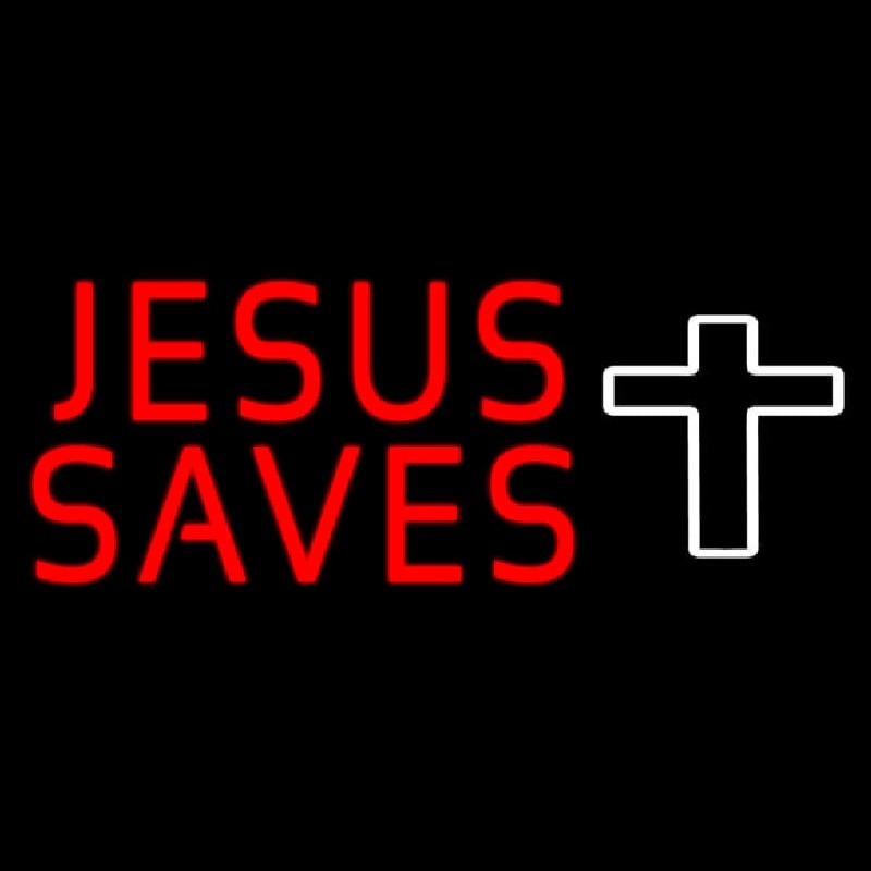 Red Jesus Saves White Cross Neonreclame