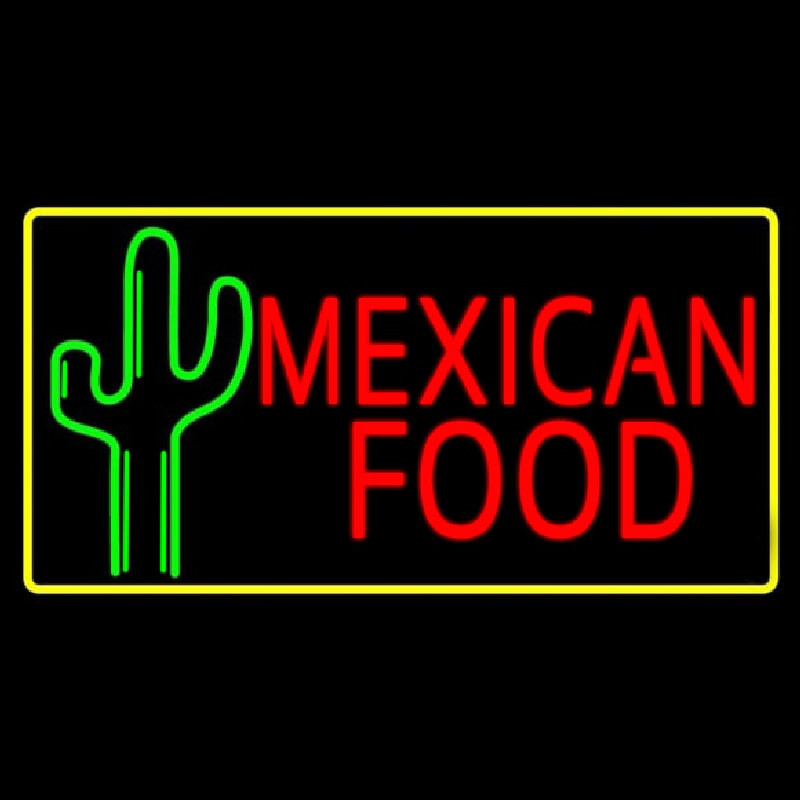 Red Me ican Food With Cactus Logo Neonreclame