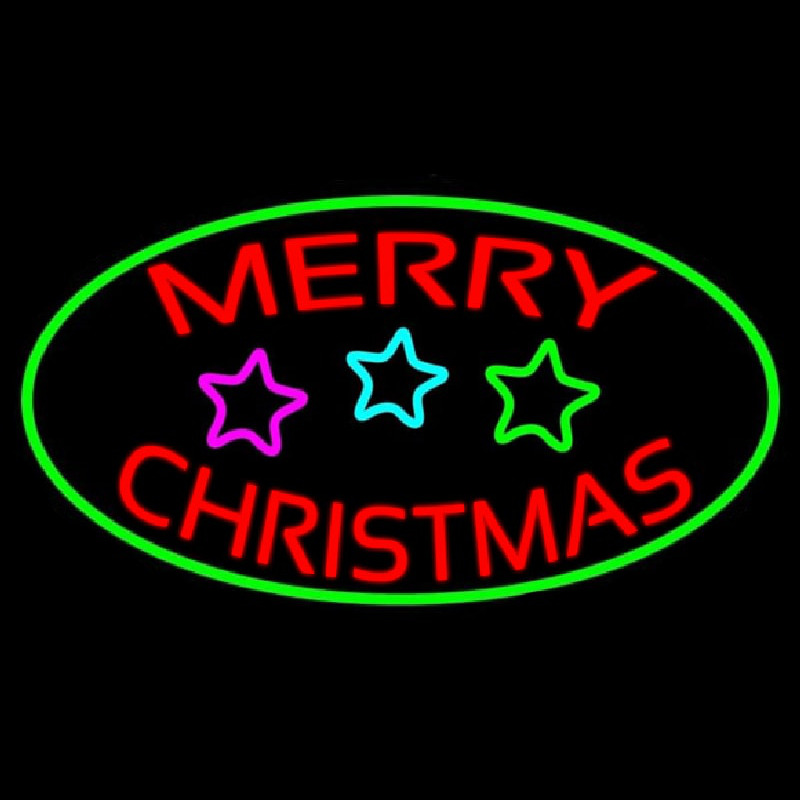 Red Merry Christmas With Stars Neonreclame