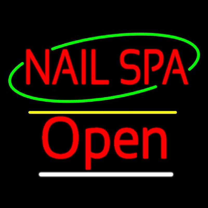 Red Nails Spa Open Yellow Line Neonreclame
