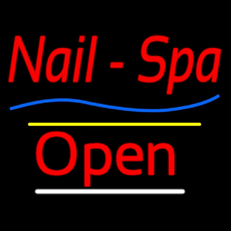 Red Nails Spa Open Yellow Line Neonreclame