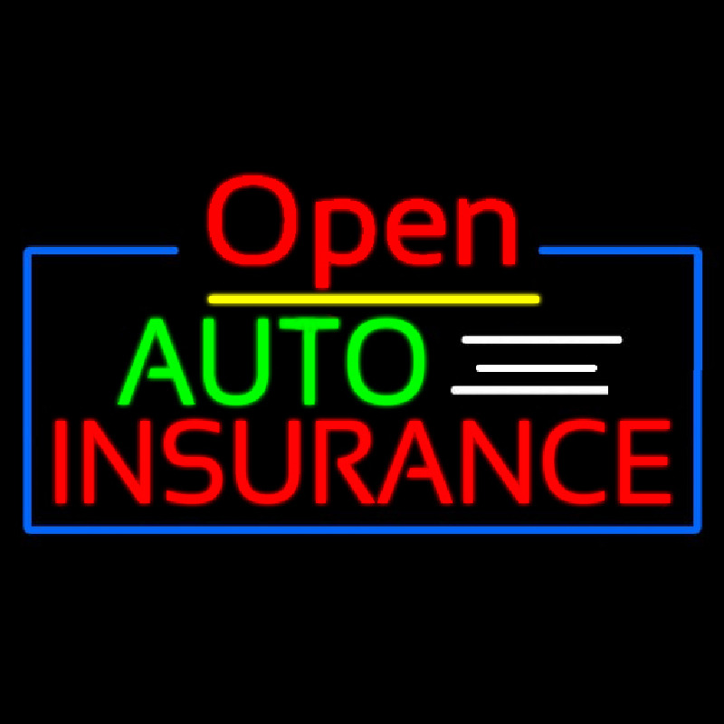 Red Open Auto Insurance Blue Border Neonreclame