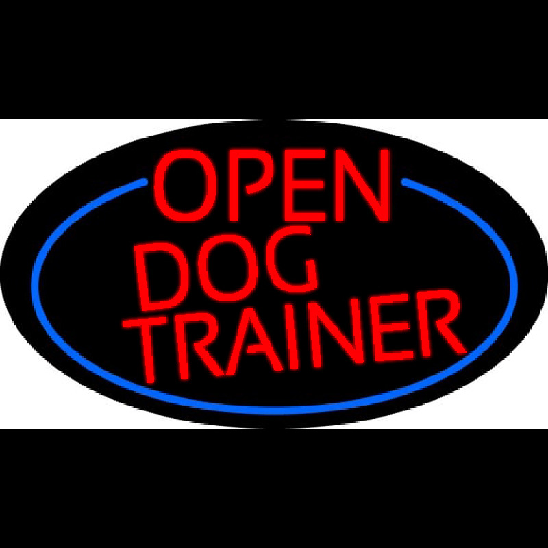 Red Open Dog Trainer Oval With Blue Border Neonreclame
