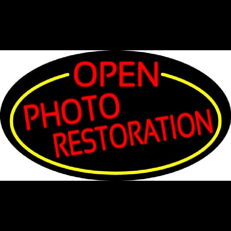 Red Open Photo Restoration Oval With Yellow Border Neonreclame