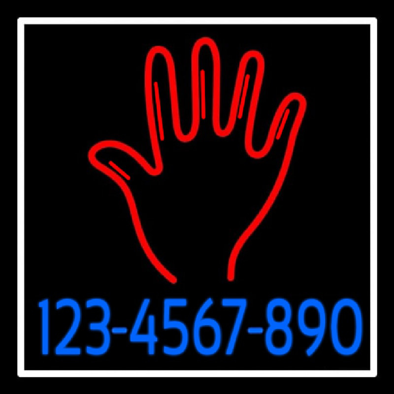 Red Palm Blue Phone Number White Border Neonreclame