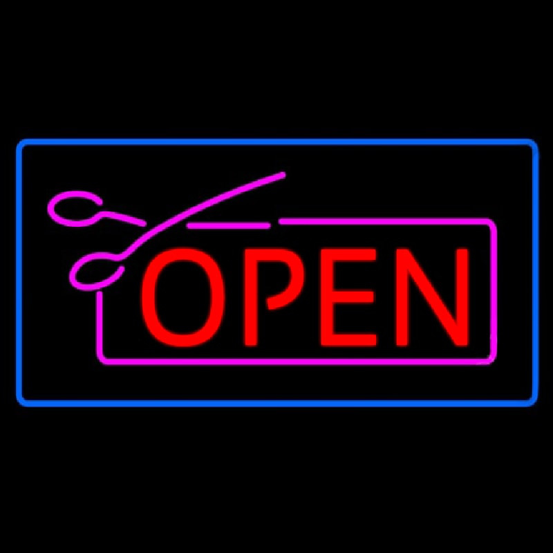 Red Pink Open With Scissors Blue Border Neonreclame