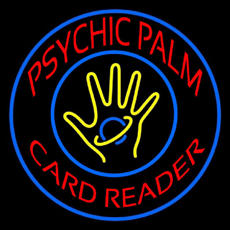 Red Psychic Palm Card Reader Blue Border Neonreclame