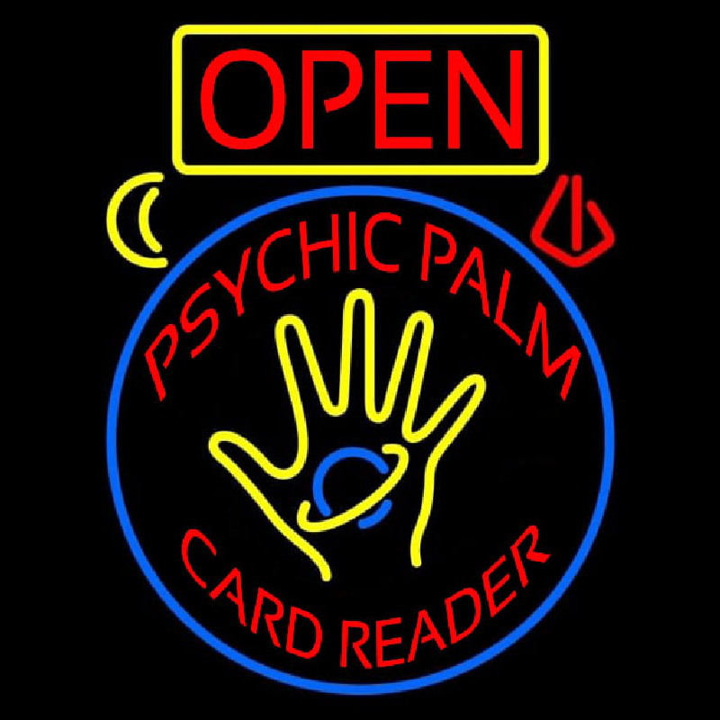 Red Psychic Palm Card Reader Open And Logo Neonreclame