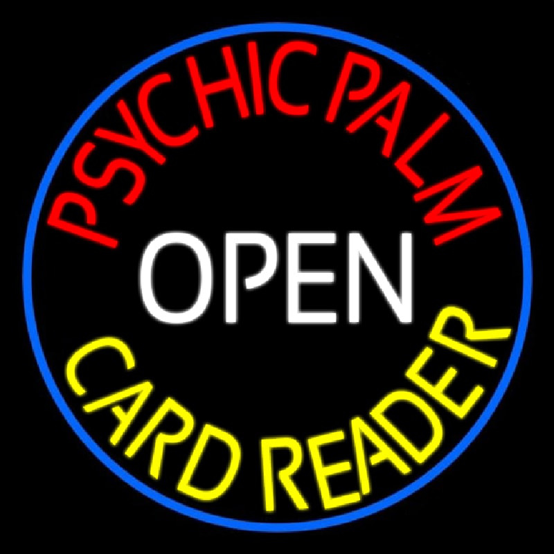 Red Psychic Palm Yellow Card Reader White Open Neonreclame