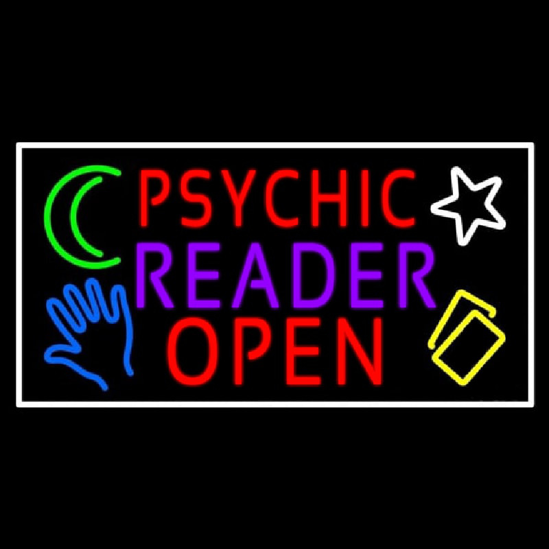 Red Psychic Purple Reader Red Open Block White Border Neonreclame