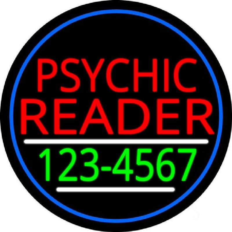 Red Psychic Reader With Green Phone Number And Blue Border Neonreclame