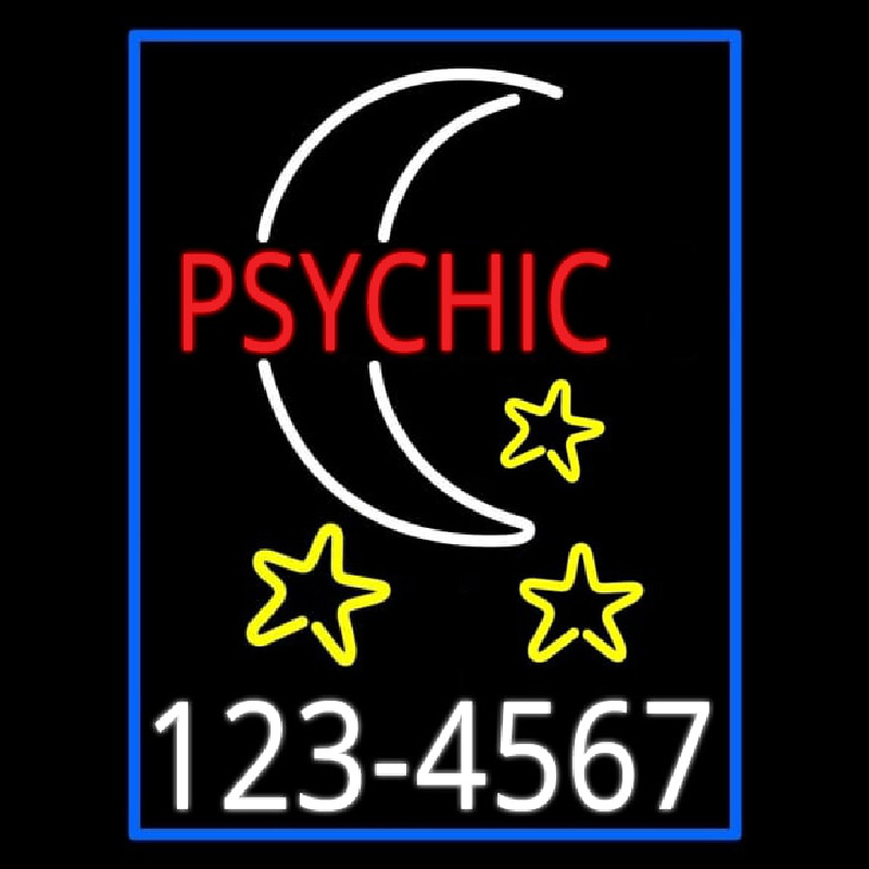 Red Psychic White Logo Phone Number Blue Border Neonreclame