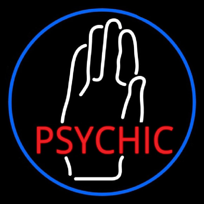 Red Psychic With White Palm Blue Border Neonreclame