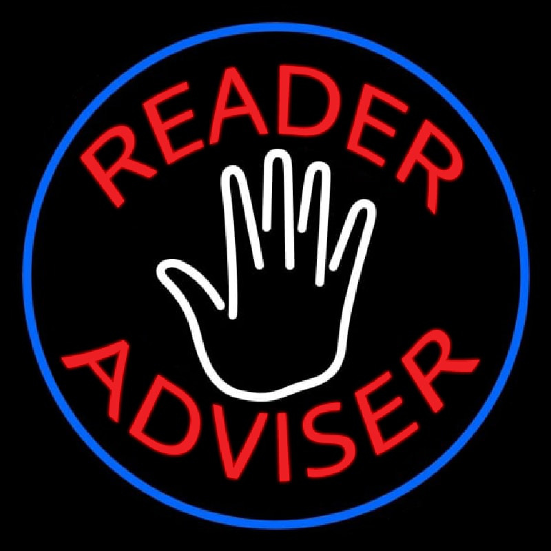 Red Reader Advisor And White Palm Blue Border Neonreclame