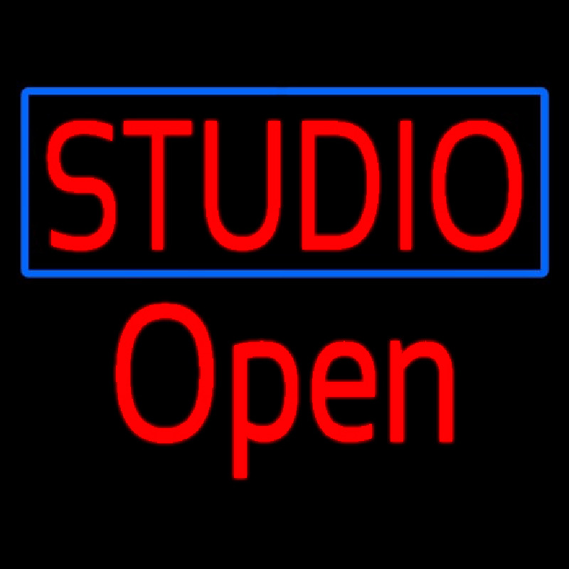 Red Studio Open Blue Border Neonreclame