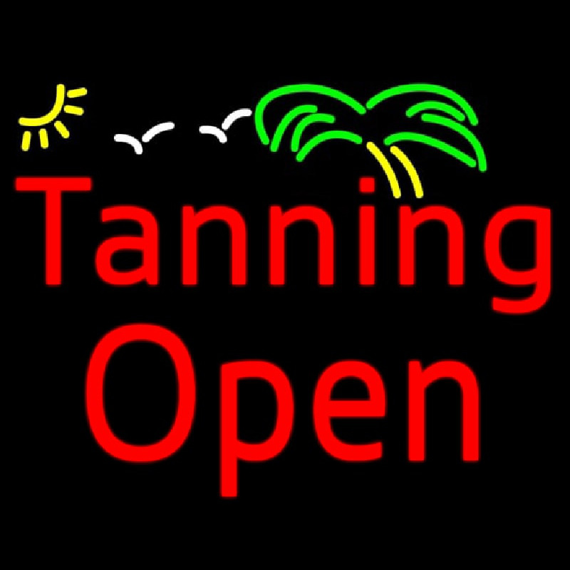 Red Tanning Open With Palm Tree Neonreclame