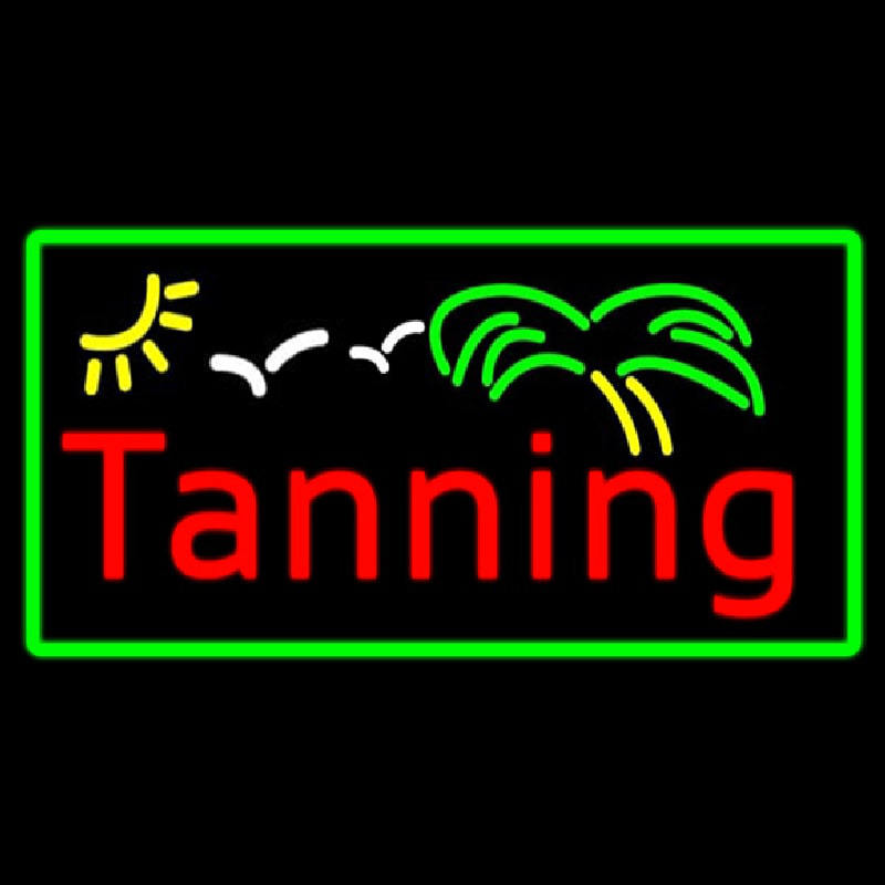 Red Tanning Palm Tree With Green Border Neonreclame