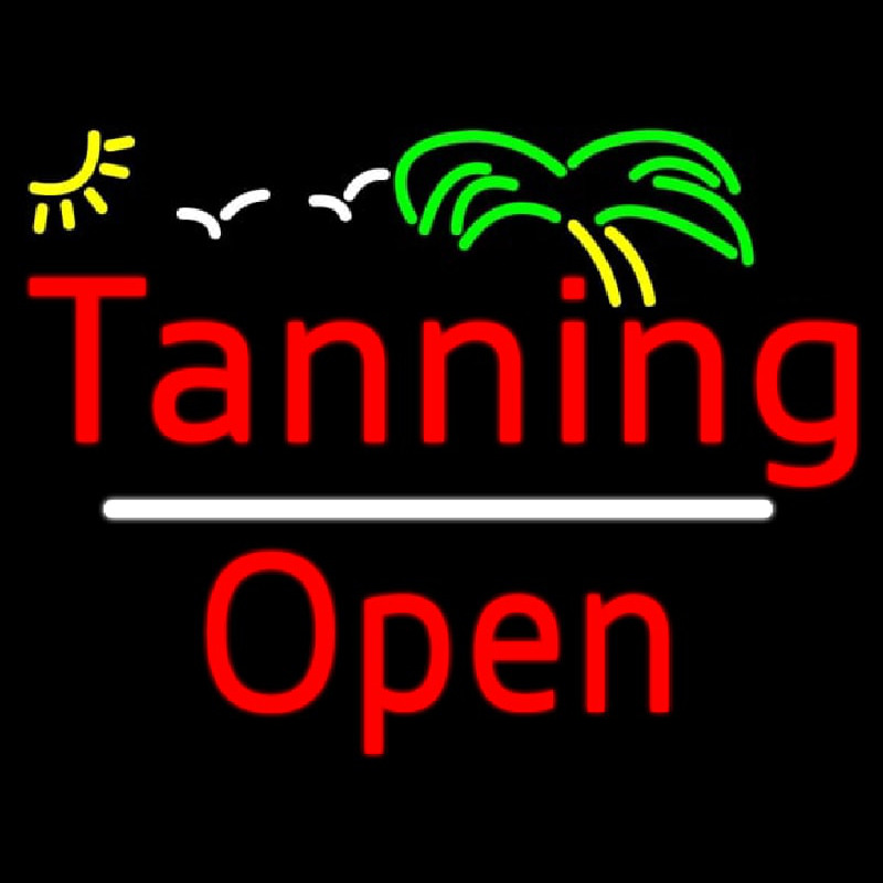 Red Tanning Slant Open White Line Neonreclame