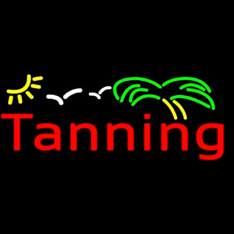 Red Tanning With Green Yellow Palm Tree Neonreclame