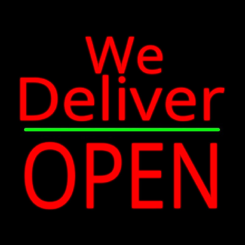 Red We Deliver Open Green Line Neonreclame