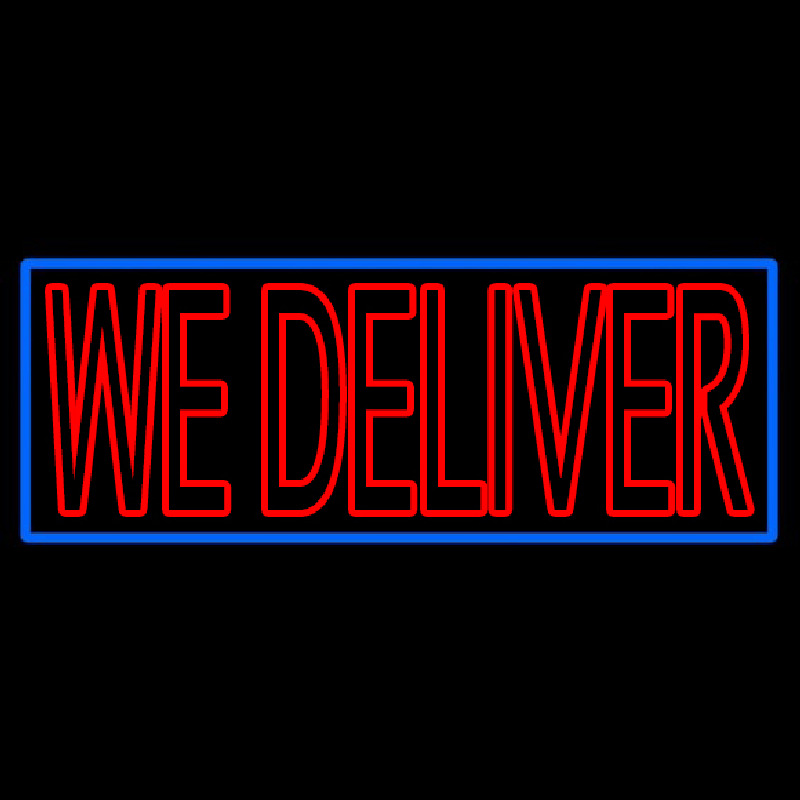 Red We Deliver With Blue Border Neonreclame