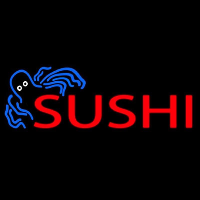 Red Yellow Sushi With Jellyfish Neonreclame