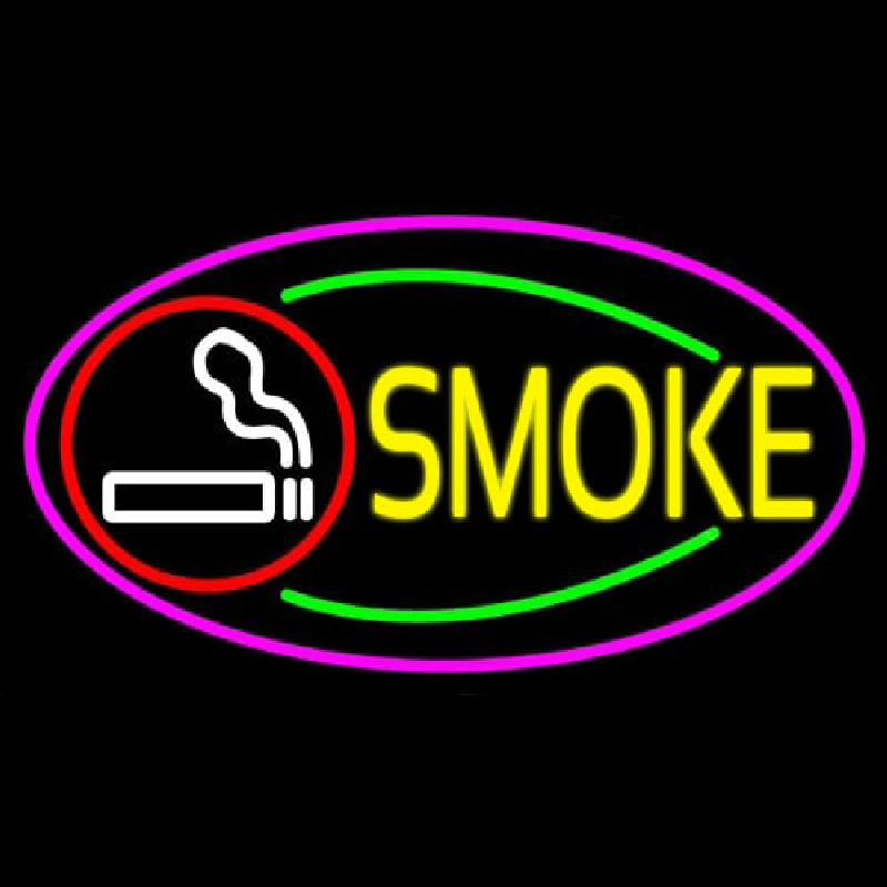 Round Cigar And Smoke Oval With Pink Border Neonreclame
