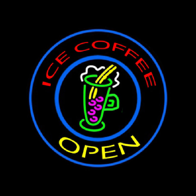 Round Ice Coffee Open Neonreclame