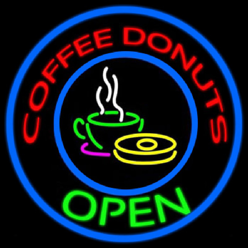 Round Red Coffee Donuts Open Neonreclame