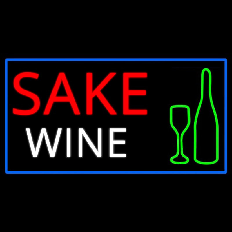 Sake Wine Bottle Glass With Blue Border Neonreclame