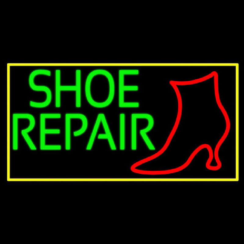 Shoe Repair Yellow Border Neonreclame