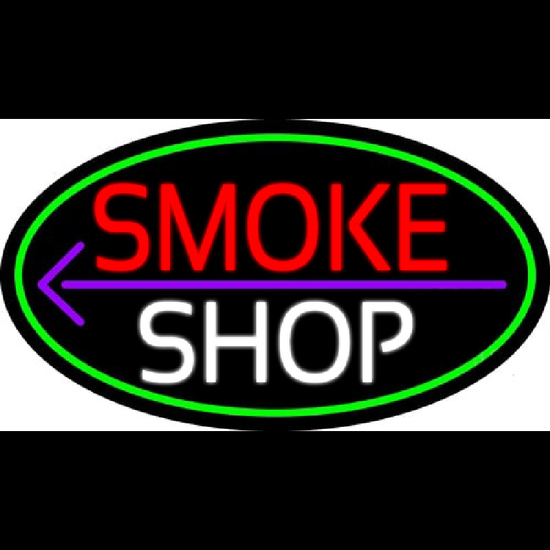 Smoke Shop And Arrow Oval With Green Border Neonreclame