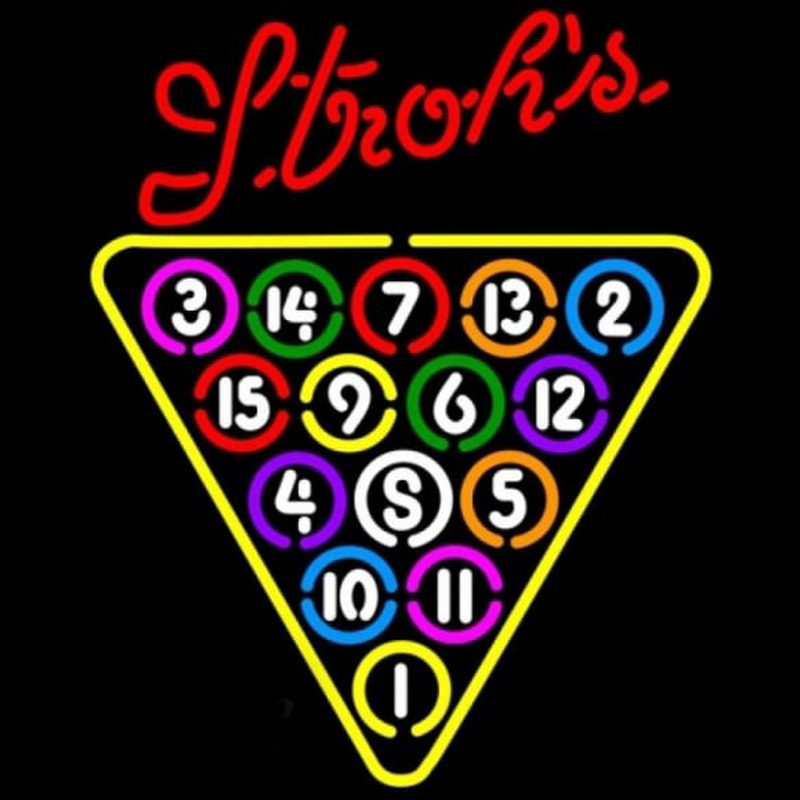 Strohs 15 Ball Billiards Pool Beer Sign Neonreclame