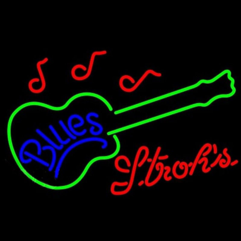 Strohs Blues Guitar Beer Sign Neonreclame