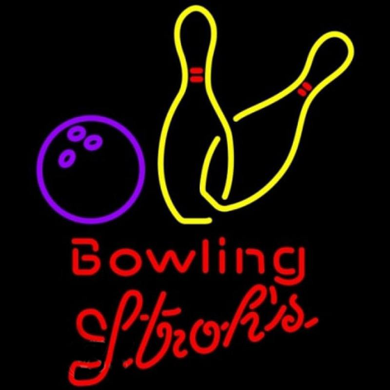 Strohs Bowling Yellow Beer Sign Neonreclame
