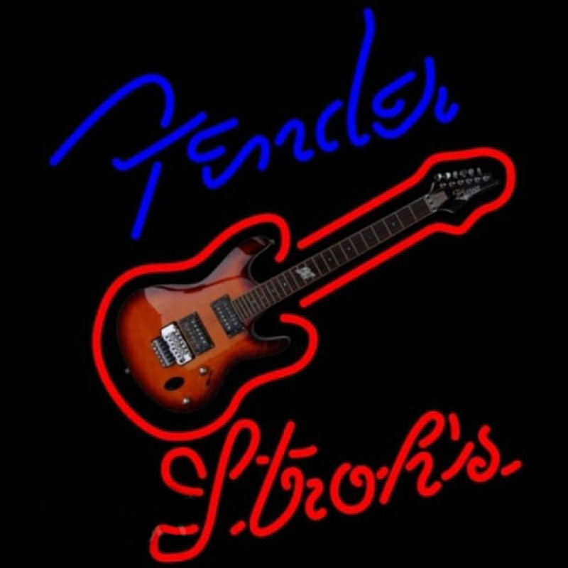 Strohs Fender Blue Red Guitar Beer Sign Neonreclame