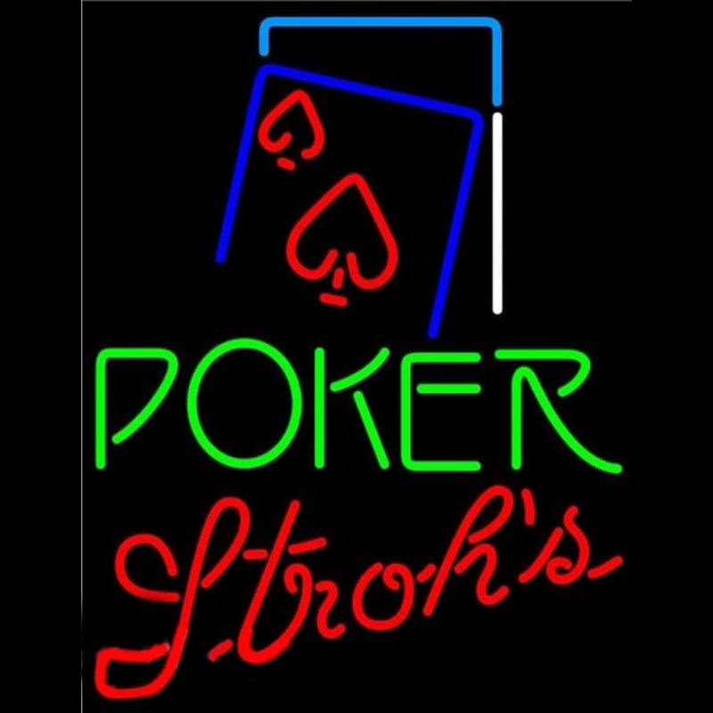 Strohs Green Poker Red Heart Beer Sign Neonreclame