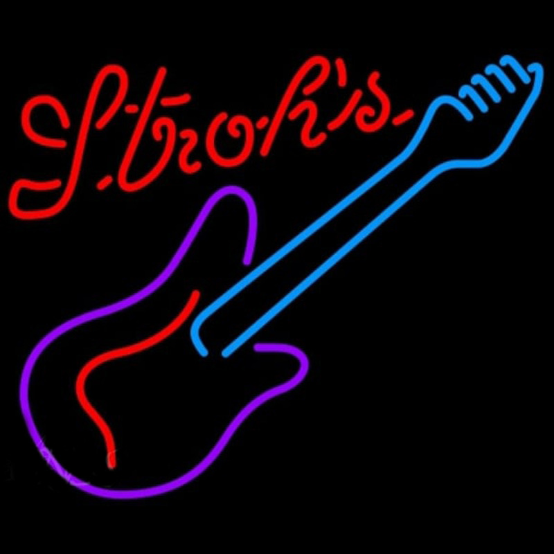 Strohs Guitar Purple Red Beer Sign Neonreclame