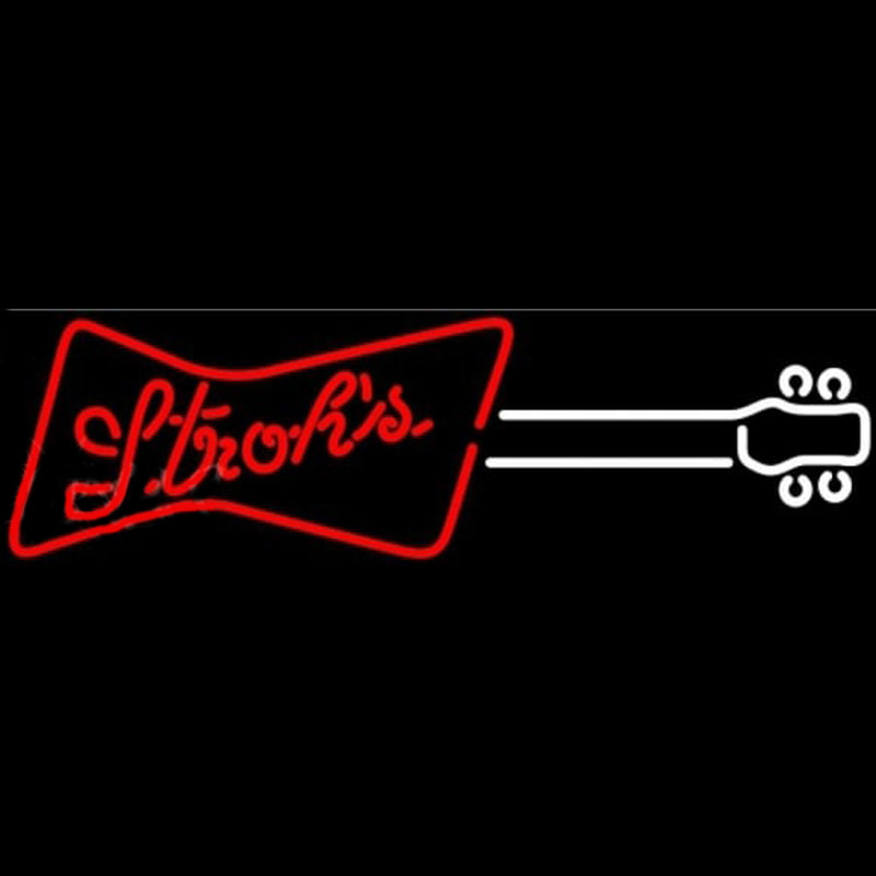 Strohs Guitar Red White Beer Sign Neonreclame