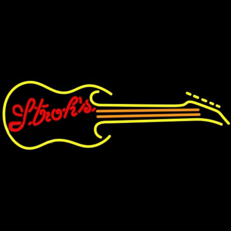 Strohs Guitar Yellow Orange Beer Sign Neonreclame