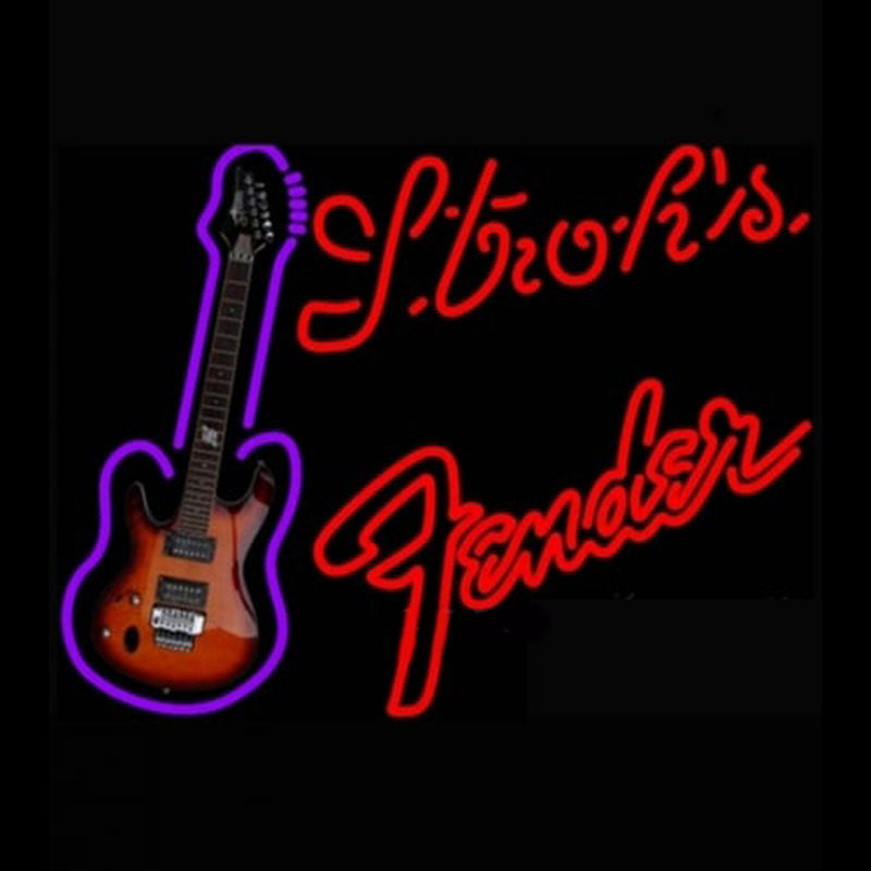 Strohs Red Fender Guitar Neonreclame