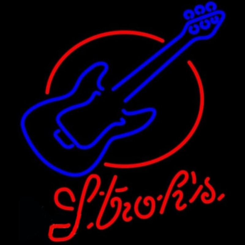 Strohs Red Round Guitar Beer Sign Neonreclame