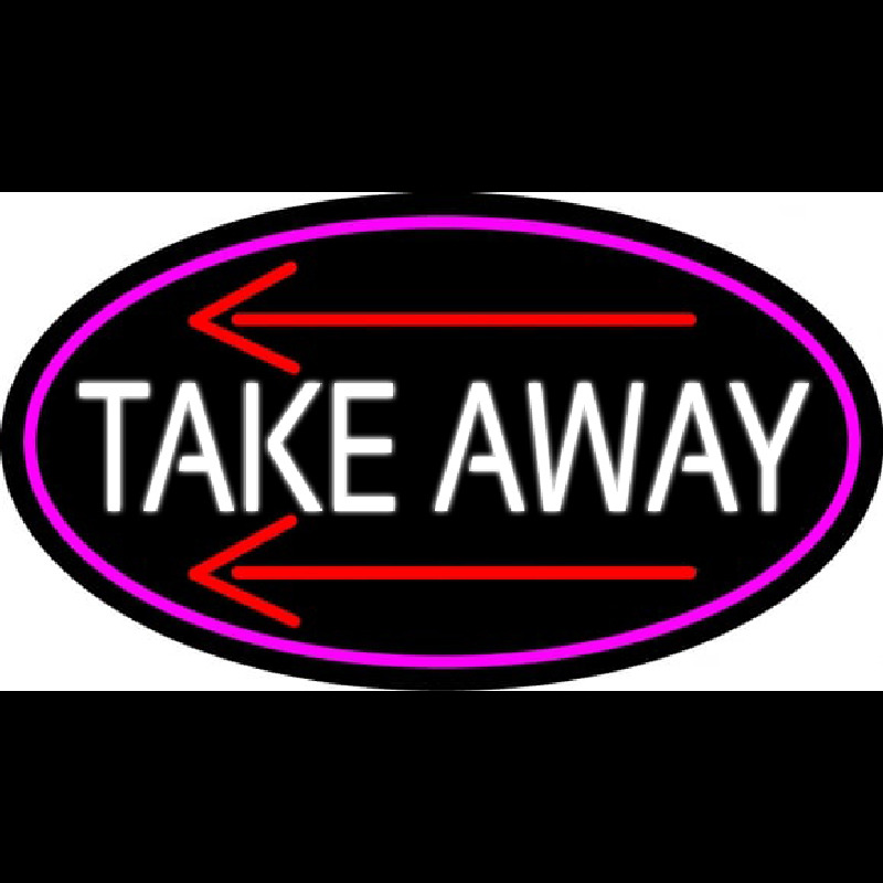 Take Out And Arrow Oval With Pink Border Neonreclame