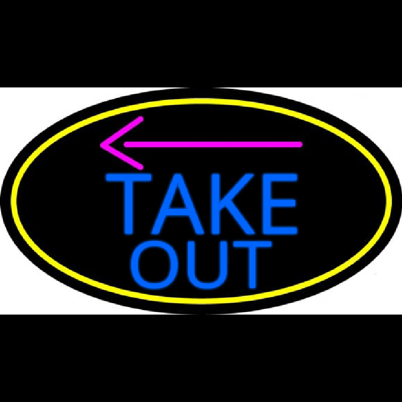Take Out And Arrow Oval With Yellow Border Neonreclame