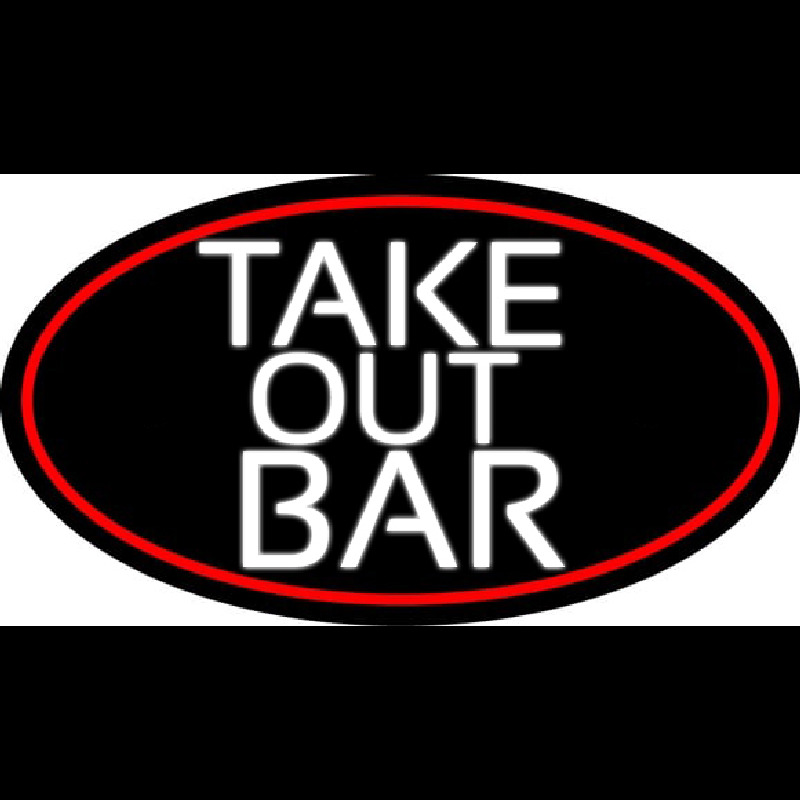 Take Out Bar Oval With Red Border Neonreclame