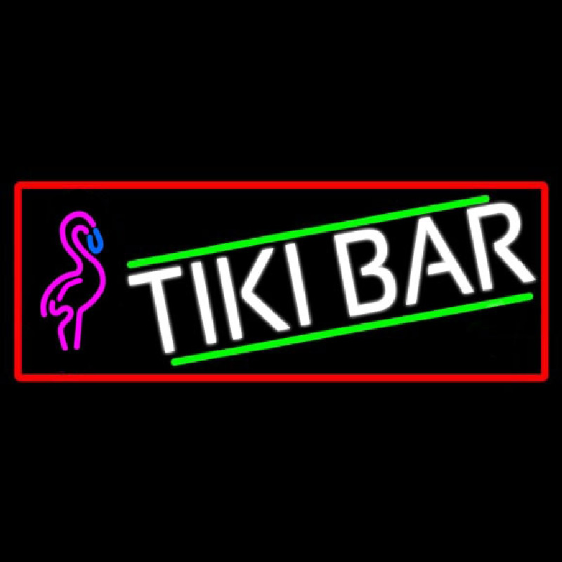 Tiki Bar Flamingo With Red Border Neonreclame