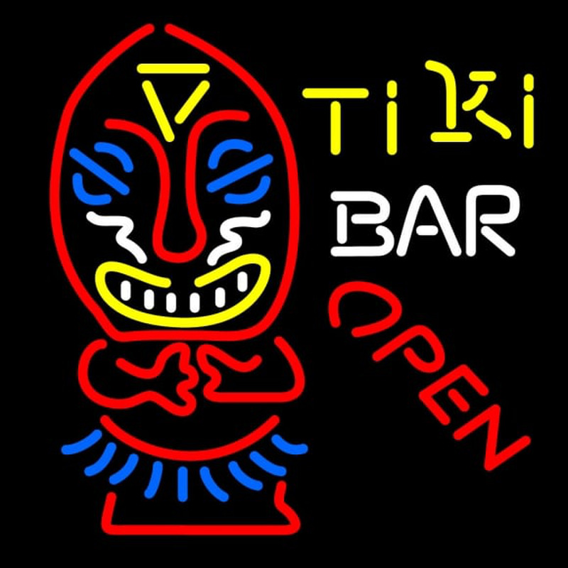 Tiki Bar Open Palm Tree Bamboo Hut Neonreclame