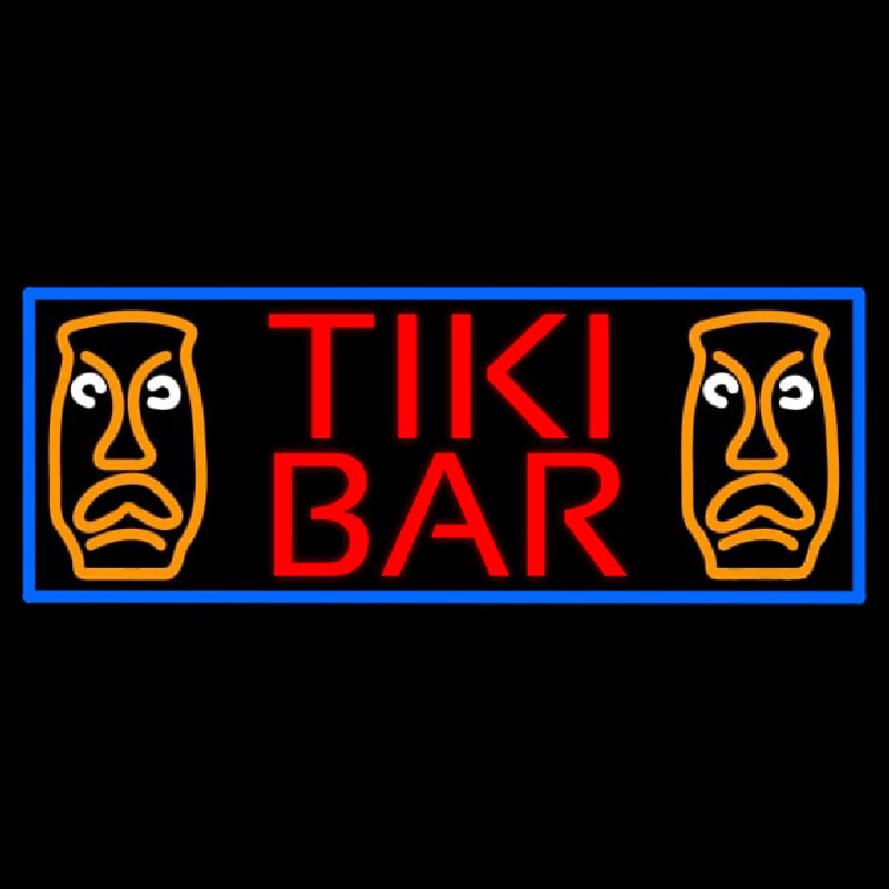 Tiki Bar Sculpture With Blue Border Neonreclame